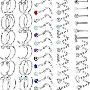 Hicdaw 60 Pcs Nose Rings for Women Nose Rings Hoops 20G Nose Piercings